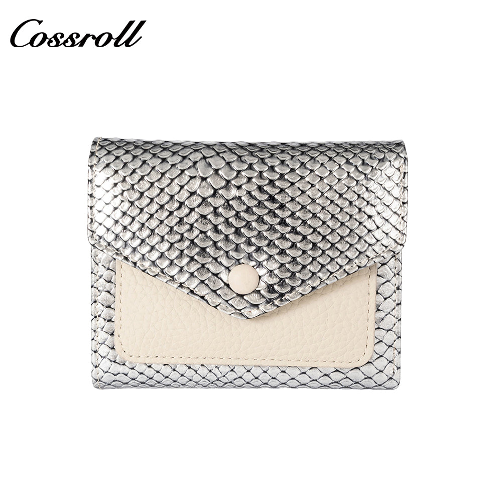Fashion serpentine leather folding short small purse temperament 2024 new soft cowhide money clip big money clip