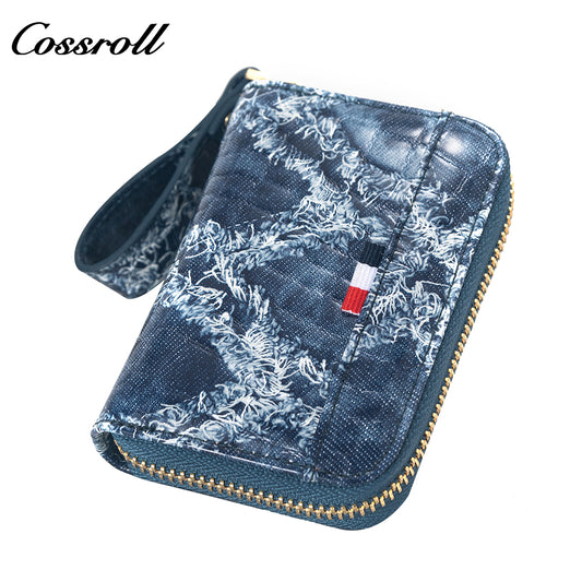 Customized Manufacturer leather luxury women small wallet organ card holder crocodile texture Genuine Leather