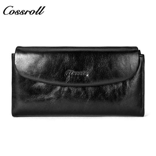Long Leather Wallet Head Layer Cowhide Women's Premium Feeling Glossy Clutch Wallet