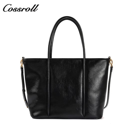 Women's Waxed Cowhide Large Capacity Tote Bag, Vintage Commuter Handbag, Shoulder & Crossbody Bag with Detachable Strap