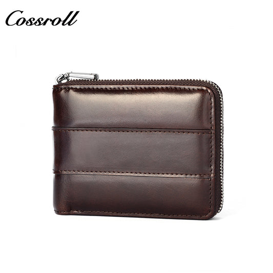 Men's short oil waxed leather multifunctional coin purse large capacity carry-on money clip