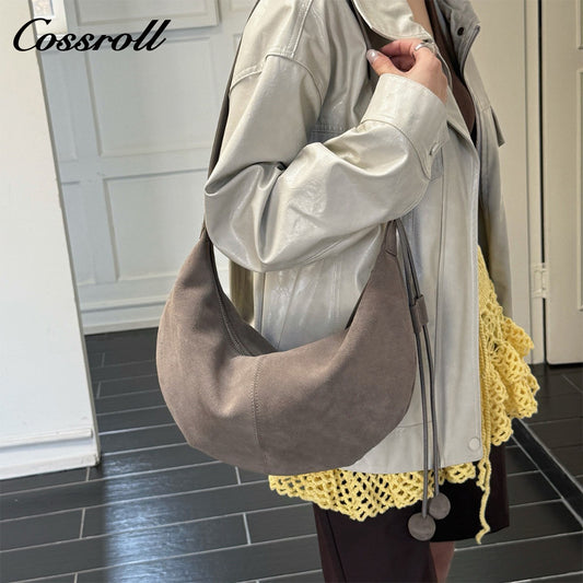 Cowhide Underarm Women's Crossbody Bag, High-End Fashion Suede Tote Bag