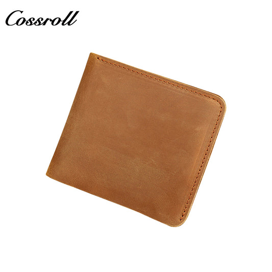 Men's bifold wallet, Crazy Horse leather, vintage short wallet for coins