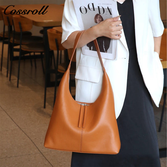 Top-grain leather women's shoulder bag, large-capacity crossbody tote