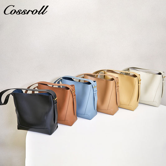 Head layer cowhide Europe and the United States new women's large-capacity bucket leather women's bags shoulder with cowhide diagonal cross-body bag