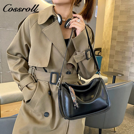 Korean tide with niche soft leather lychee grain shoulder crossbody bag armpit bag