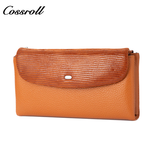 Women's Genuine Leather Coin Purse, Two-Tone Splice, Long, Large Capacity, Multi-Functional Card Holder