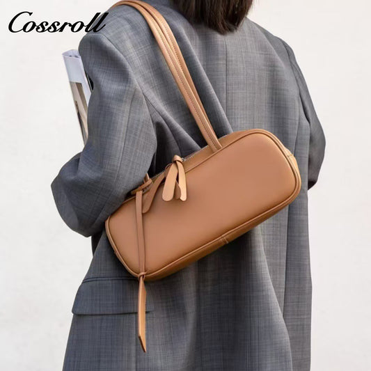 Head layer cowhide Boston bowling bag new underarm work commuting girls senior sense leather shoulder bag