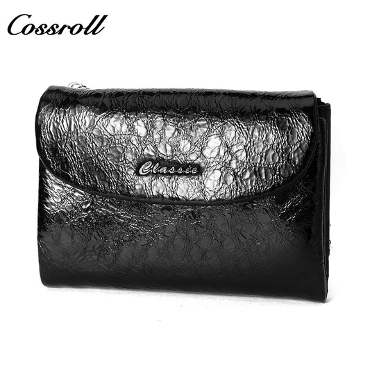 New factory custom leather money baotou layer cowhide change card wallet patent leather lady purse custom