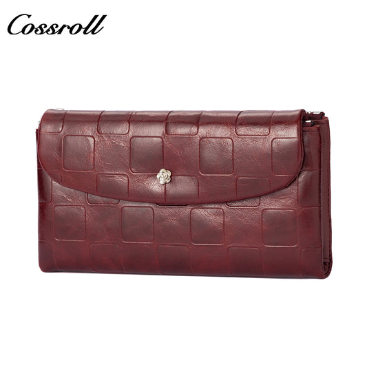 Genuine leather wallet, tri-fold, fashionable soft cowhide clutch, large-capacity women's wallet