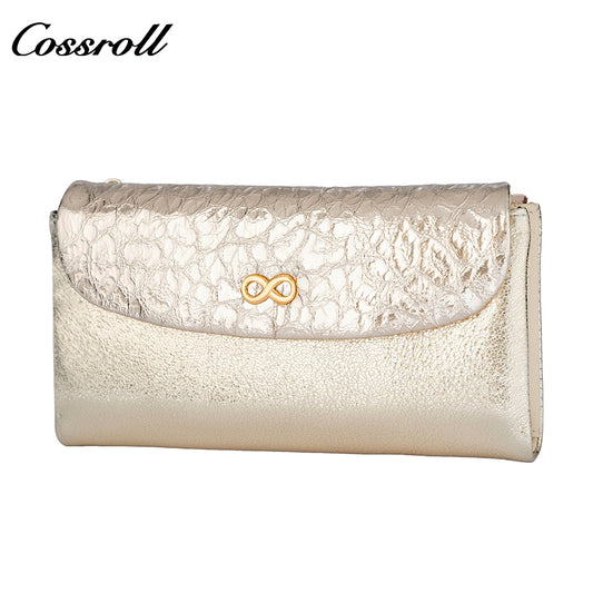 Cross Border Long Leather Wallet Head Layer Cowhide Women's Premium Feeling Glossy Clutch New Wallet Ladies Long Clip