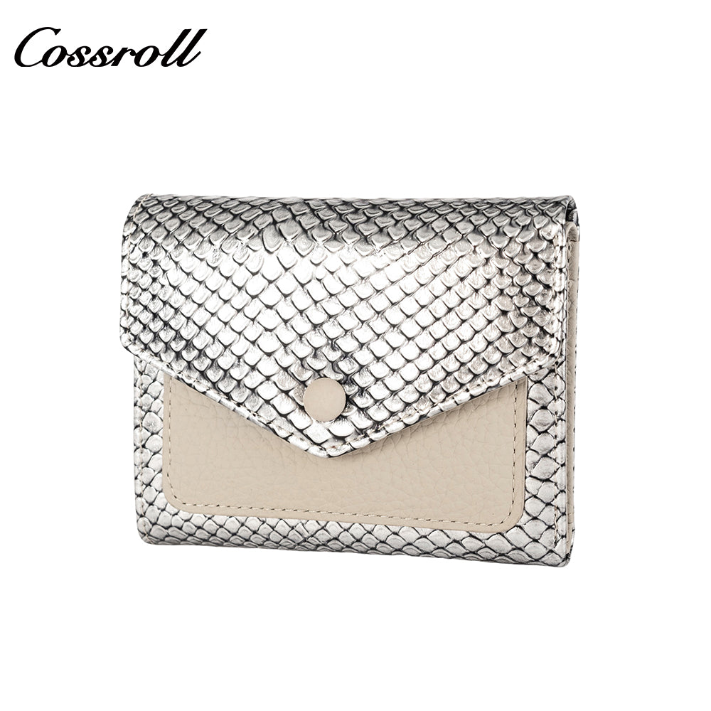Fashion serpentine leather folding short small purse temperament 2024 new soft cowhide money clip big money clip