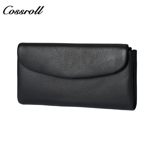 Factory custom genuine leather wallet Women's tri-fold top grain cowhide wallet Large capacity