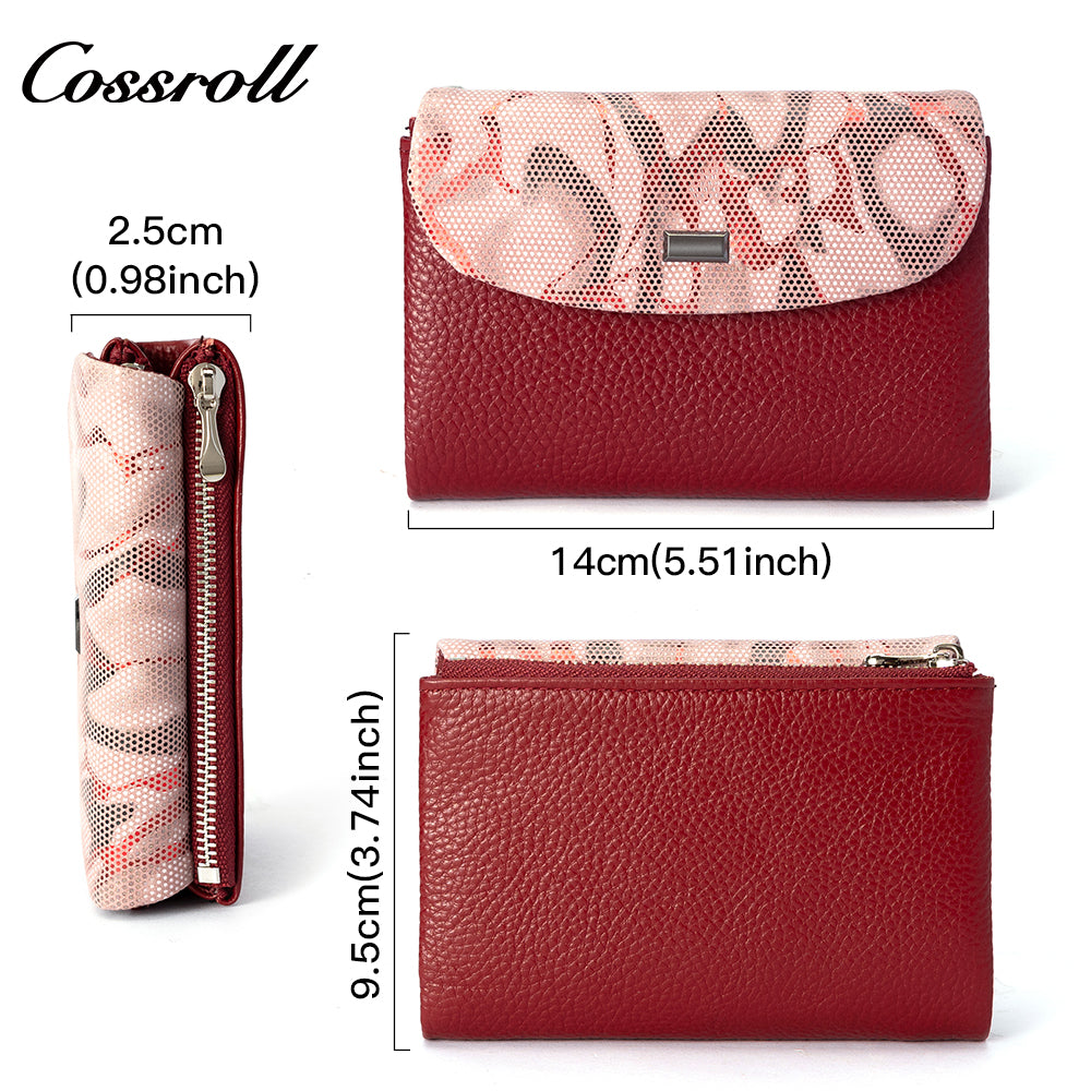 Custom label cowhide women's purse Short leather coin purse color matching design multi-card wallet