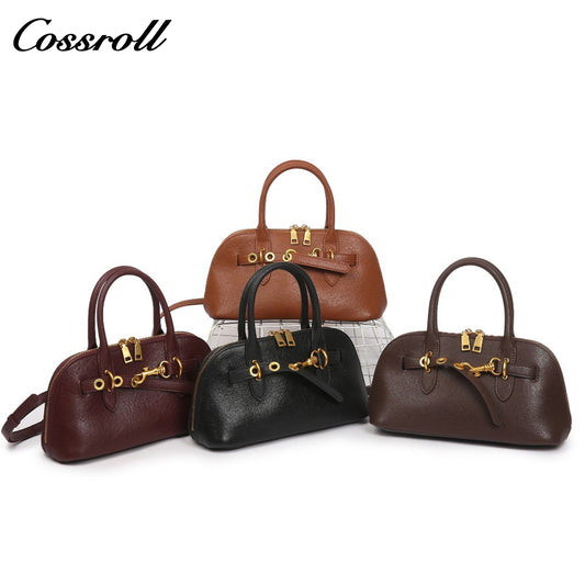Genuine Women's Bag Head Layer Cowhide Shell Bag Retro Handbag Bowling Tote Tote Underarm Bag Shoulder Crossbody