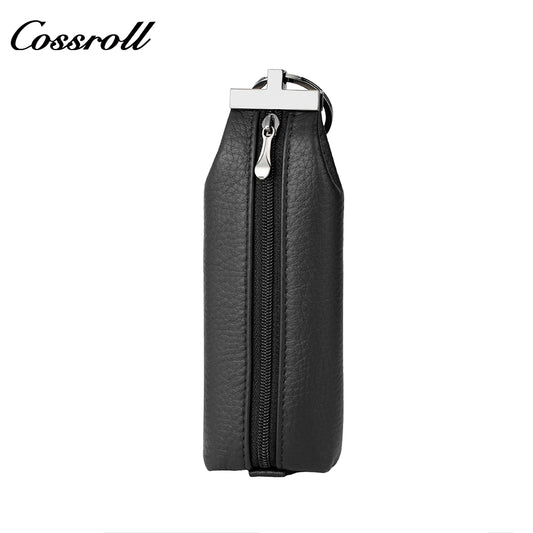 Practical men's cowhide leather key pouch with zipper universal coin purse