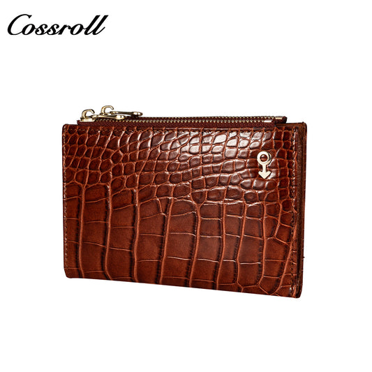 Women's short wallet stone pattern double zipper coin purse fashion card wallet money clip