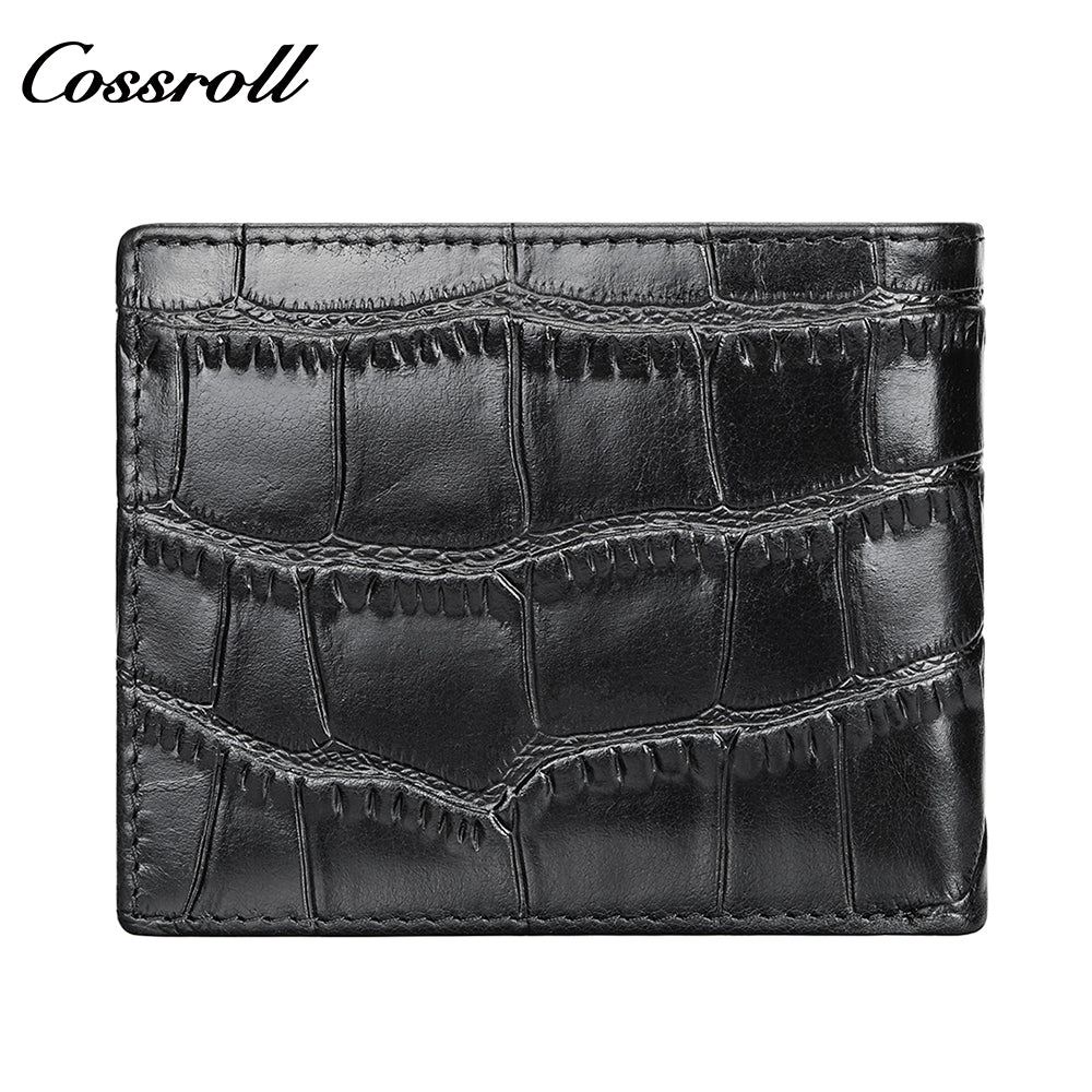 Men's short ultra-thin large capacity crocodile grain leather handmade money clip head layer cowhide