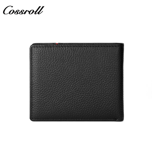 Men's wallet simple short money clip vintage lychee grain soft leather wallet multi card space large capacity