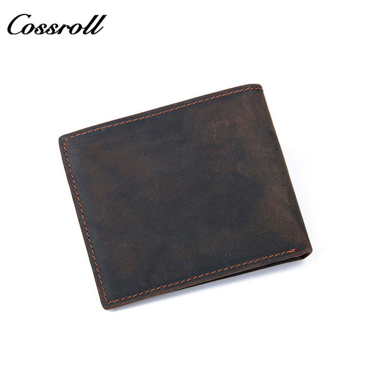 Men's Crazy Horse Leather Wallet, Large Capacity, Multiple Card Slots, Simple Short Design