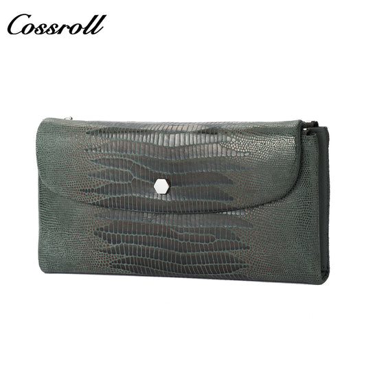 Genuine leather wallet for women, soft cowhide, long multi-functional tri-fold clutch