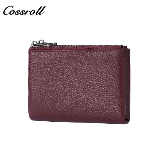 Women's top-grain cowhide wallet with multiple card slots genuine leather card holder and zippered coin pocket