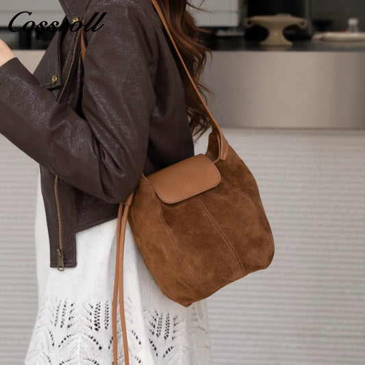 Suede Bucket Bag for Women, High-End Niche Design, Single Shoulder Underarm Crossbody Bag