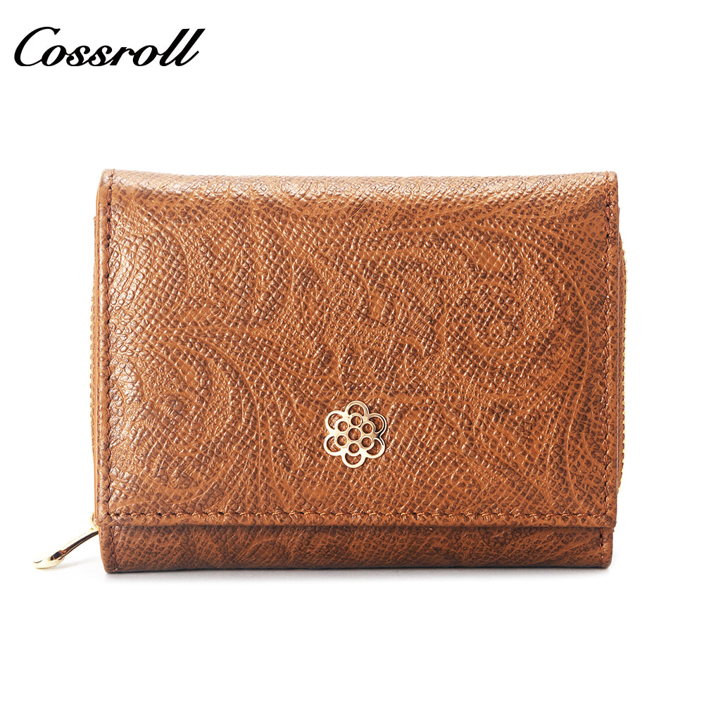 Manufacturers custom cowhide embossed women's purse large capacity European and American leather vintage money clip