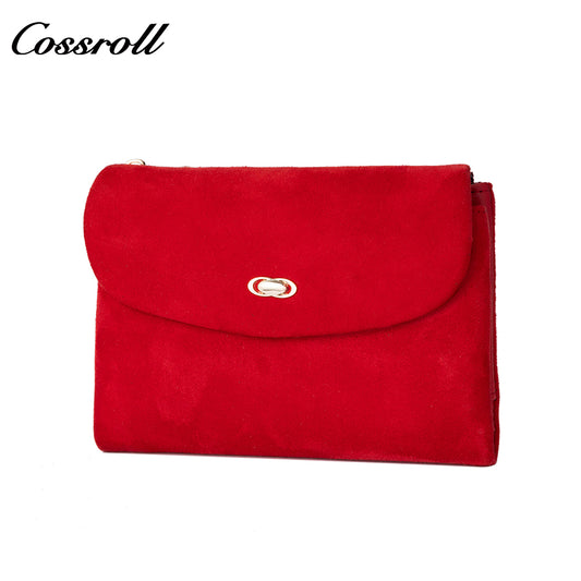 Matte suede magnetic snap women's short wallet with multiple card slots and coin pocket