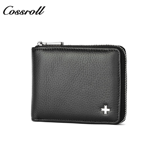 Men's multifunctional zipper card wallet money clip business simple men's leather wallet short wallet