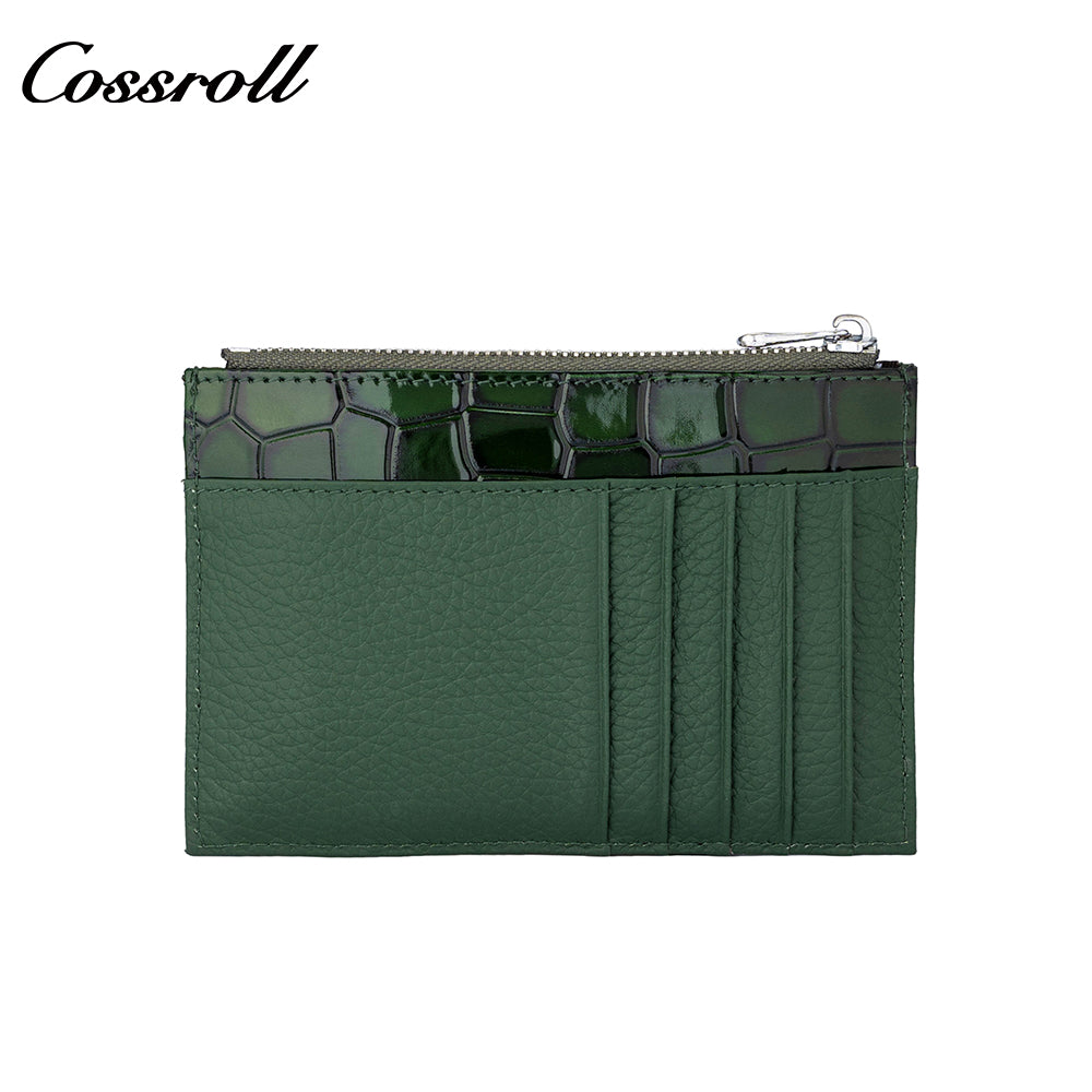 Front Pocket Design Classic Shiny Leather Patchwork Genuine Leather Multi-Card Wallet