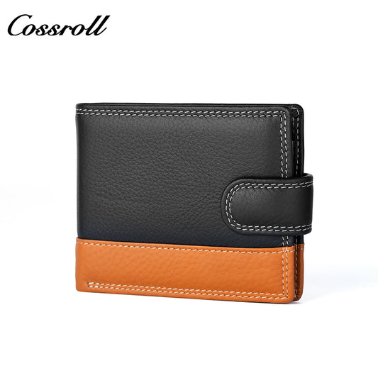 Foreign trade leather wallet men's Europe and the United States fashion buckle spelling color short wallet