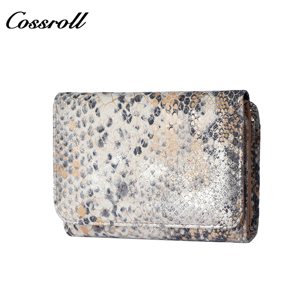 Genuine Leather Women's Short Wallet, Cross-Border Snake Pattern, Multi-Card Zipper Coin Purse