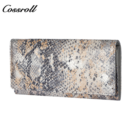 Premium Snakeskin Leather Long Wallet, Soft Cowhide, Large Capacity, Big Bill Wallet