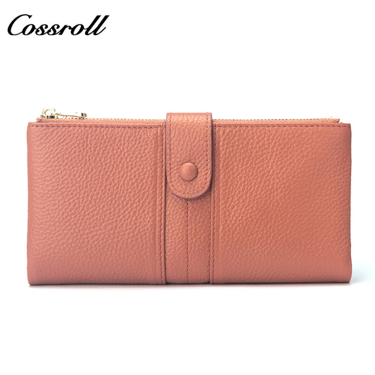 Popular Decorative genuine leather purse handmade long wallets Lychee leather ladies handmade Elegant