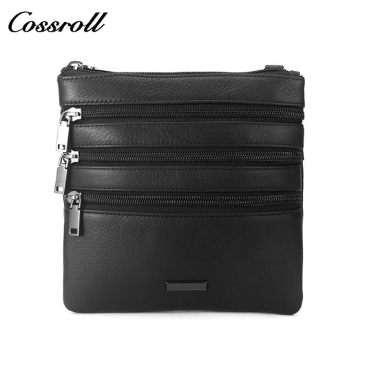 New Genuine Leather Unisex Crossbody Three Zipper MiniShoulder Bag Cowhide Personalized Small Purse