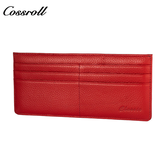 Long women's simple first layer cowhide solid color zipper card wallet ultra-thin purse purse Fashion design sense cowhide