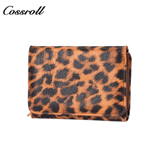 Women's Leopard Print Genuine Leather Wallet, Tri-fold, Large Capacity, Multi-functional, US Dollar Passport Wallet