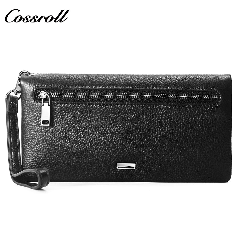 2024 New Genuine Leather Men's Wallet Long Zipper Large Capacity Clutch Cowhide Clutch Bag Best-Selling Wallet