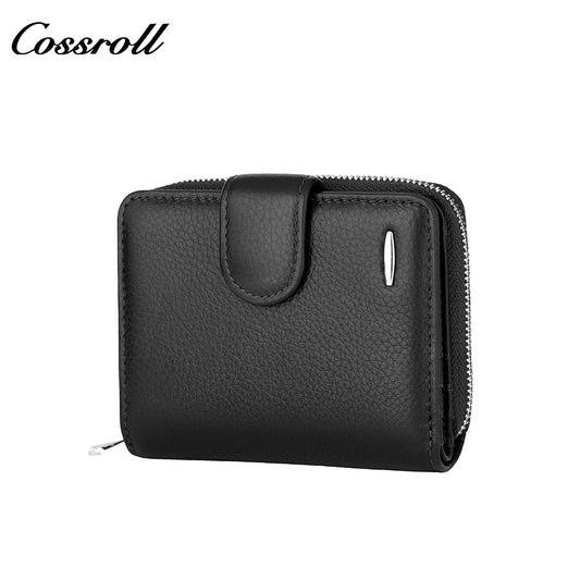 Men's Wallet Cowhide England Business Men Solid Color Photo ID Coin Zipper Short Wallet