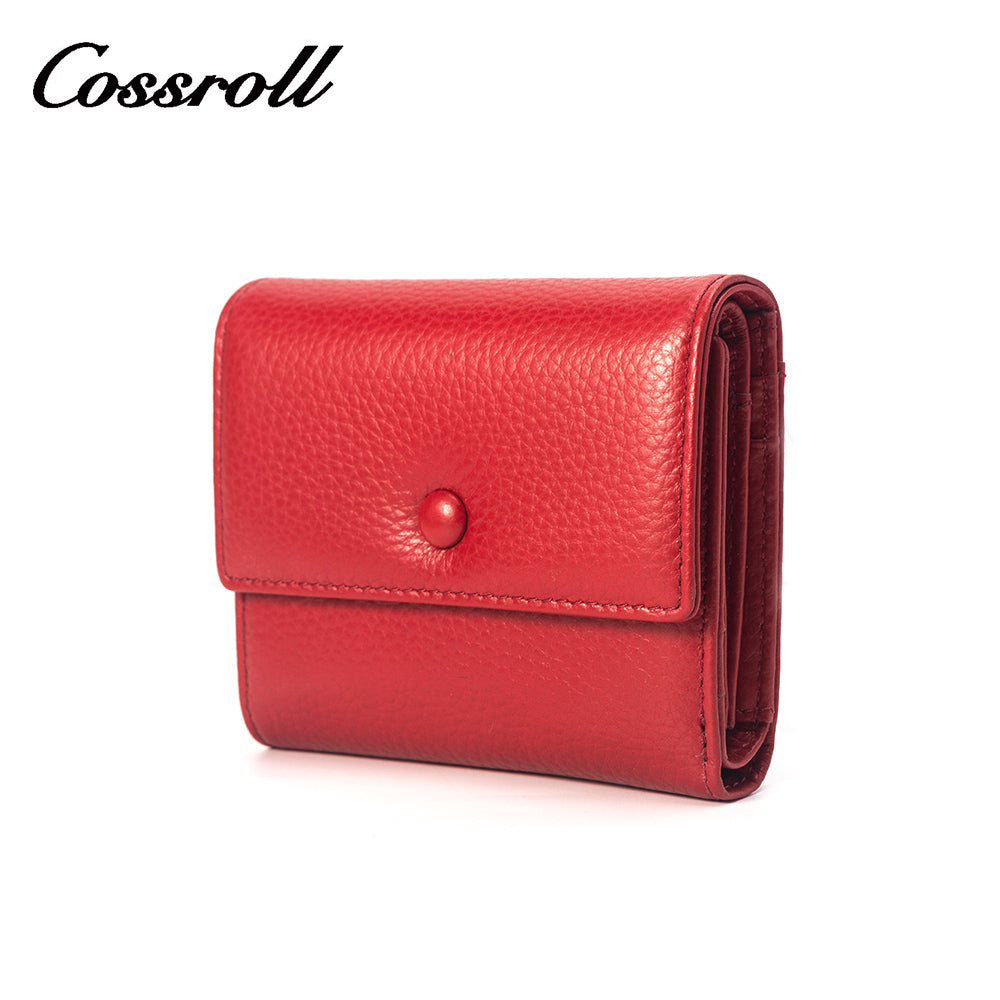 Red Ladies Multifunction Card Holder in Classic Pebbled Leather