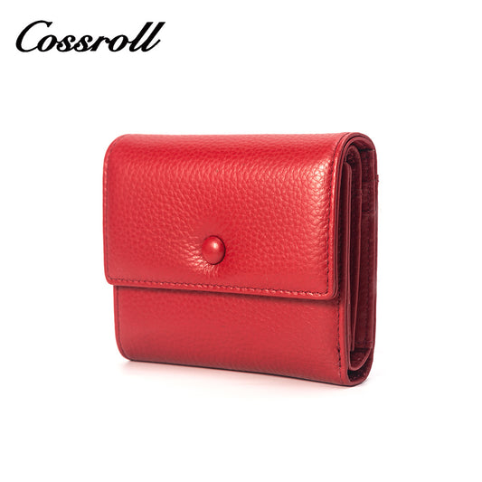 Red Ladies Multifunction Card Holder in Classic Pebbled Leather