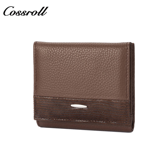Genuine leather women's short bi-fold wallet, simple and versatile coin purse
