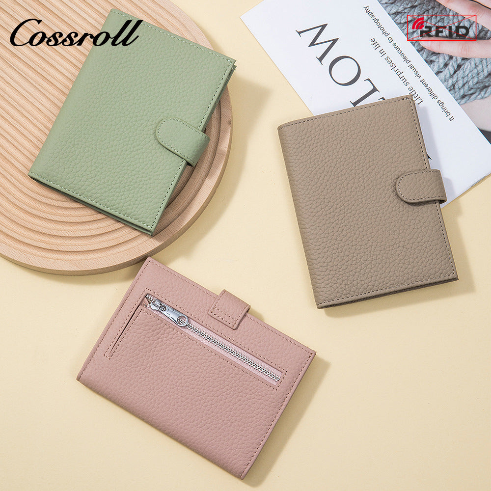 rfid leather ultra-thin passport wallet multi-functional anti-theft brush document protection cover cowhide one