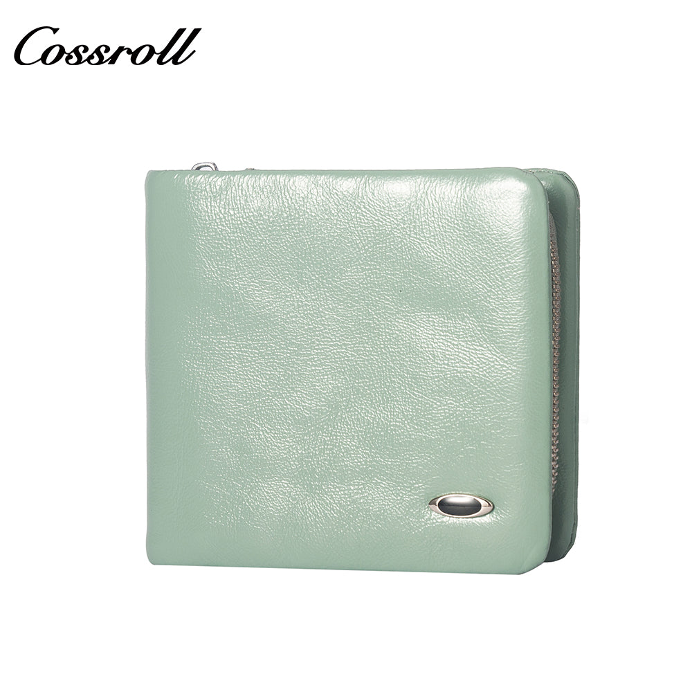 New leather women's long purse zipper wallet Large capacity waxed cowhide coin purse card wallet factory custom