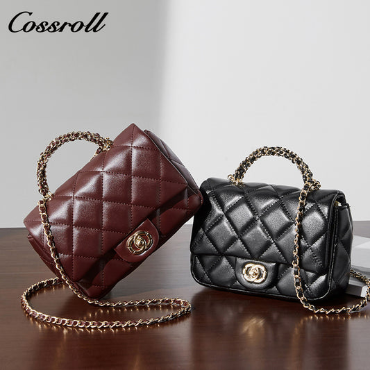 Small perfume style metal chain diamond lattice handbags versatile shoulder crossbody antique women's bag