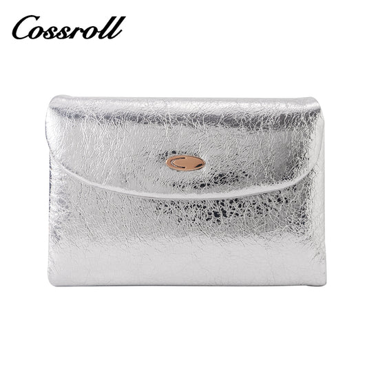 Crackle cowhide niche design retro multi-function card bag leather simple small silver bag