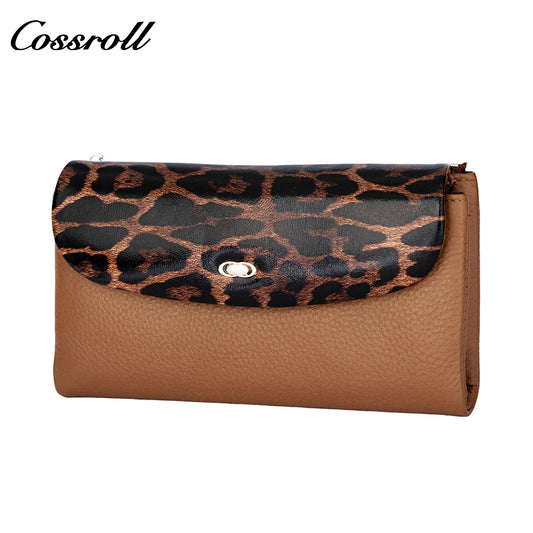 Fashion Leopard Splicing Long Ladies Wallet Large Capacity Soft Leather Texture Clutch Head Layer Cowhide Money Clip