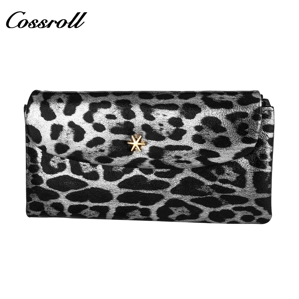 Pure cowhide long hand purse to put mobile phone Omnimatch 2024 new fashion leopard leather multi-card bill clip