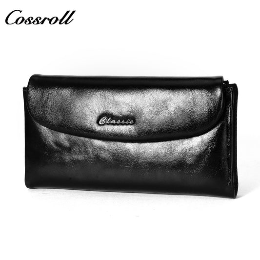 Long Leather Wallet Head Layer Cowhide Women's Premium Feeling Glossy Clutch Wallet